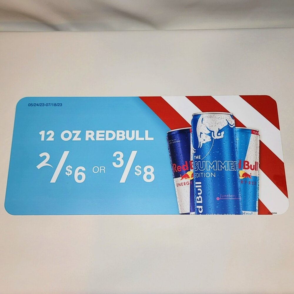 Redbull 12 oz Reg Sugarfree Summer Edition Graphic Large Pump Topper Promo Sign